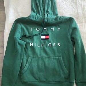 TOMMY HILFIGER Men's Pullover Hoodie- Front Pockets- Green- Medium-Excellent!